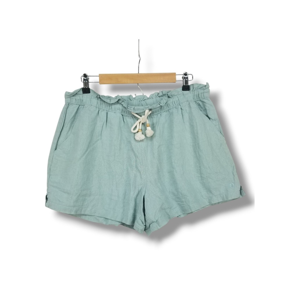 Hang Ten Sage Green Linen Blend Paperbag Waist Tassel Shorts Large